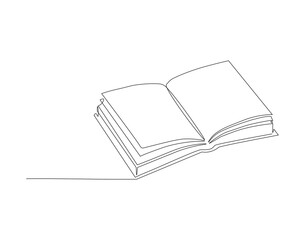 Continuous Line Drawing Of Book. One Line Of Book Have Been Open. Books Continuous Line Art. Editable Outline.