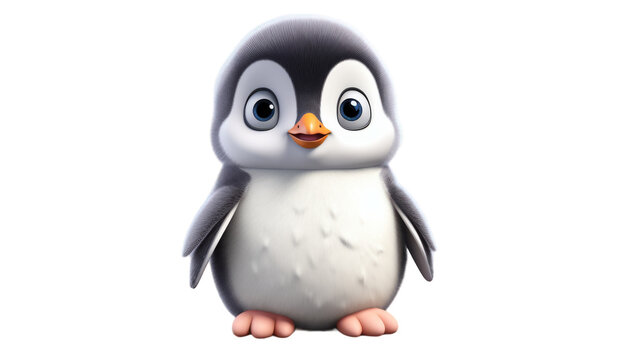 A penguin cartoon character with oversized eyes and a cheerful smile