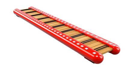 A vibrant red musical instrument stands out against a crisp white background