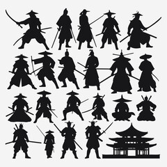 flat design samurai silhouette collection