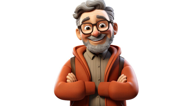A whimsical cartoon character sporting glasses and a bushy beard, exuding a scholarly and wise demeanor
