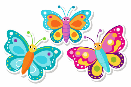  butterfly stickers for kids, vector art illustration