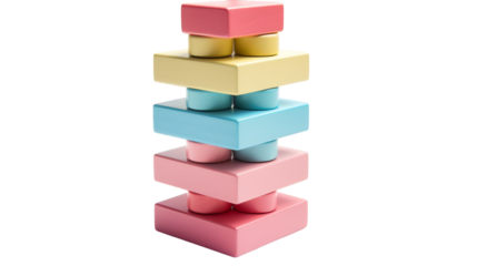 A stack of colorful blocks balanced on top of each other, creating a vibrant and whimsical tower