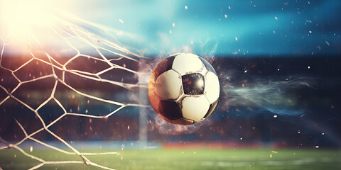 A close up view of the soccer ball in the soccer gate football goal.