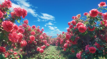 Fototapeta na wymiar Enchanting Roses In Bloom, Bathed In Mystical Blue And Pink Light, Dreamy Garden Ambiance: Floral Beauty, Magical Glow, Ethereal Atmosphere, Romantic Setting