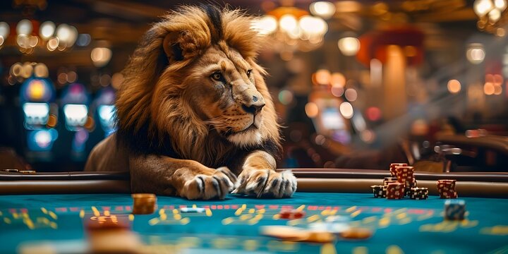 A Lion's Whimsical Blackjack Adventure: Playing cards in a whimsical casino setting. Concept Casino, Cards, Lions, Whimsical Adventure, Photography
