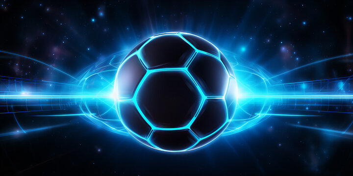 A close up of the futuristic cyber football ball.