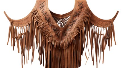 A brown leather bag with fringes sways gently, catching the light in a dance of shadows and whispers