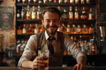 man in bar alcohol drinking - obrazy, fototapety, plakaty