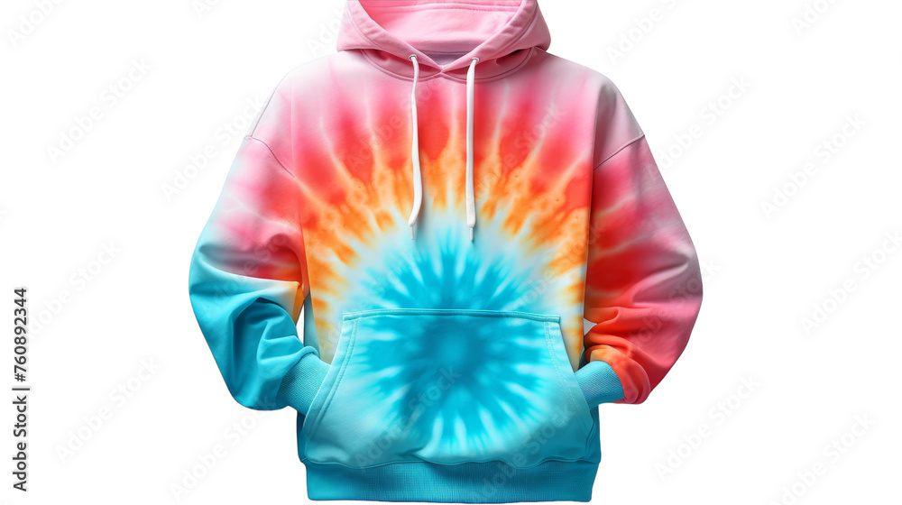 Wall mural A colorful tie-dyed hoodie featuring shades of blue, orange, and pink tied in an intricate pattern