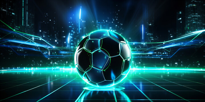 A close up of the futuristic cyber football ball.
