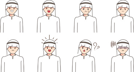 Arab men character set of emotions. Hand drawn style vector design illustrations.