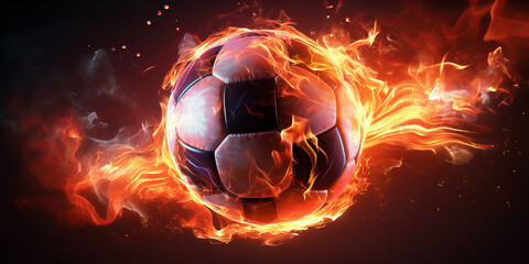 Fototapeta premium A close up of the soccer ball in the flame of fire .