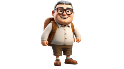 A cartoon character with glasses and a backpack embarks on a thrilling journey