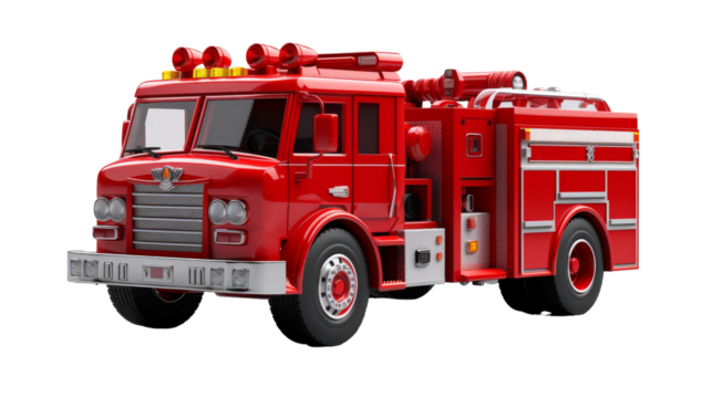 A red fire truck stands out on a white background