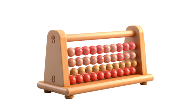 A wooden abacus adorned with vibrant red and orange beads, creating a mesmerizing display of colors