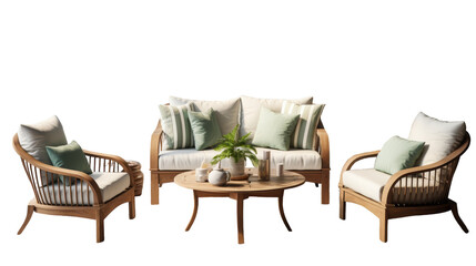 Three elegant chairs surround a stylish coffee table in a chic room setting