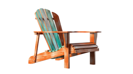 Wooden chair with a seat blending green and blue hues
