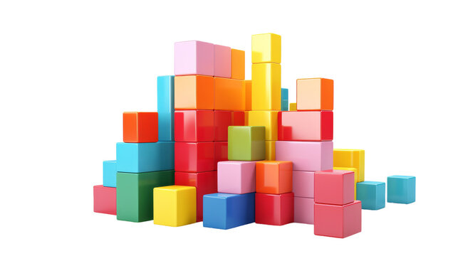 A vibrant stack of colorful blocks in various shapes and sizes