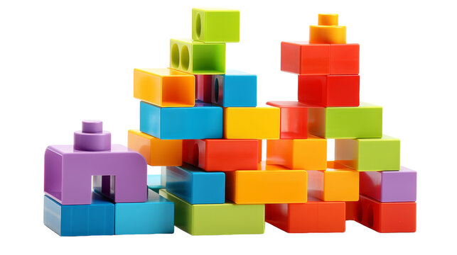 A stack of vibrant blocks in various colors creates a whimsical tower of shapes