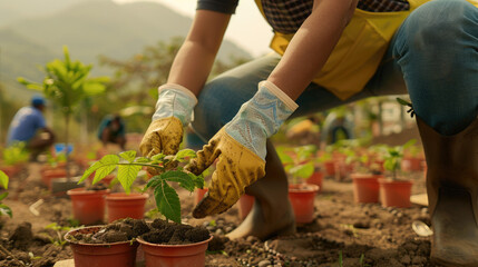 Naklejka premium Reforestation Efforts Illustrated from Above, news, illustration, image, article, newspaper
