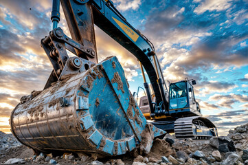 Excavator bucket. An insight into the robust machinery utilized for heavy industry and construction...