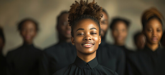 Portrait of beautiful black businesswoman wearing suit and tie smiling in urban background. Woman with afro hairstyle. - obrazy, fototapety, plakaty