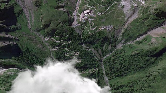 Aerial drone view of the Grande Dixence Dam in Heremence, Switzerland. Grande Dixence Dam is the highest dam in Europe with its 285 meters lenght and the world&rsquo;s highest gravity dam.