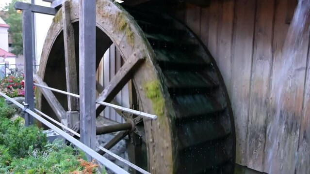 Wangen im Allg&auml;u, Germany, August 17, 2023. Nice footage of the watermill located in the old town square.