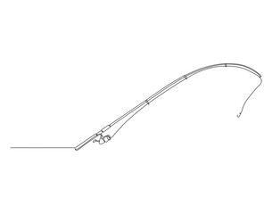 Continuous Line Drawing Of Fishing Rod. One Line Of Fishing Equipment. Fishing Rod Continuous Line Art. Editable Outline.