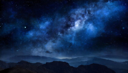 Fototapeta na wymiar Beautiful night sky with stars, silhouette mountain and trees