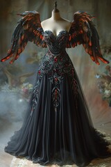 Woman in Black Dress With Large Wings