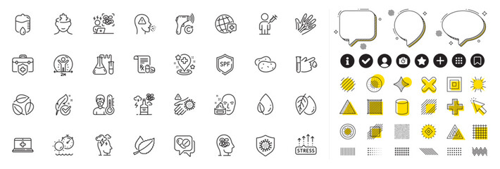 Set of World medicine, Medical drugs and Medical insurance line icons for web app. Design elements, Social media icons. Mint leaves, Alcohol addiction, Blood donation icons. Vector