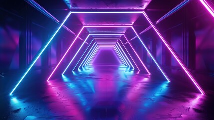 Blue and Violet Neon-Lit Futuristic Corridor