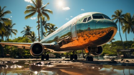 Large Passenger Jet Parked on Airport Tarmac - obrazy, fototapety, plakaty