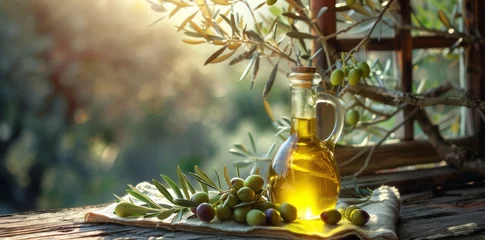 Fototapeten olives olive oil still life rays of light © Андрей Трубицын
