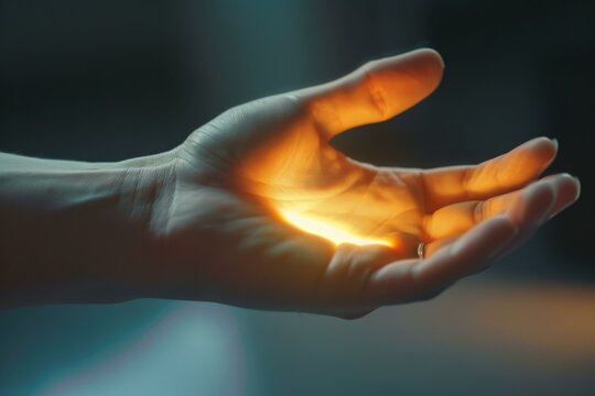 A person holding a glowing object in their hand. Generative AI.
