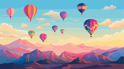 Colorful hot air balloons floating above a sunset s