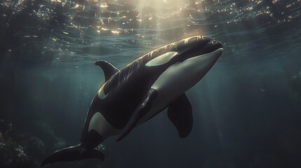 Orca whale swiming in the sea