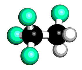 Norflurane (1,1,1,2-tetrafluoroethane, HFC-134a) haloalkane molecule.