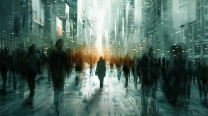 Foto op Plexiglas Alone in the City: An image of a solitary figure walking down a bustling city street, surrounded by a sea of people, yet feeling completely isolated in their thoughts. Generative AI © Hokmiran