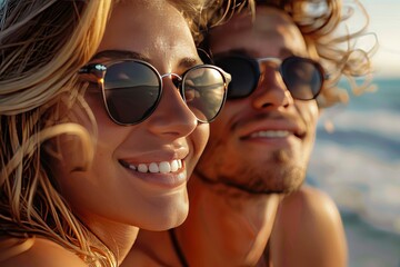 couple in love, man and woman close-up portrait on vacation