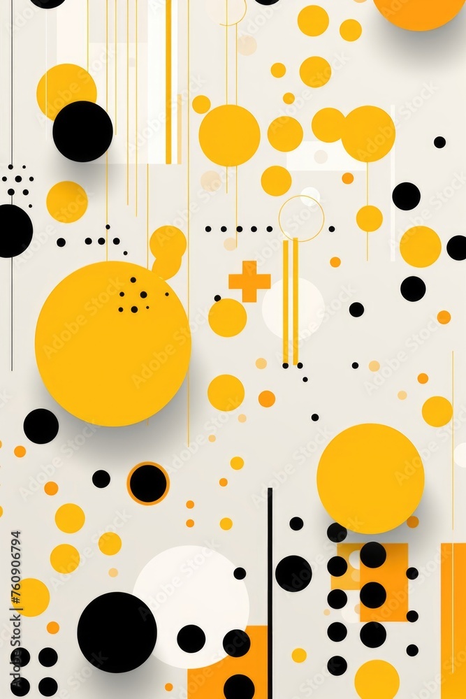 Wall mural fluid yellow lines and dots abstract background