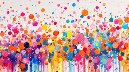 Energetic Vivid Paint Drops and Splatters on White