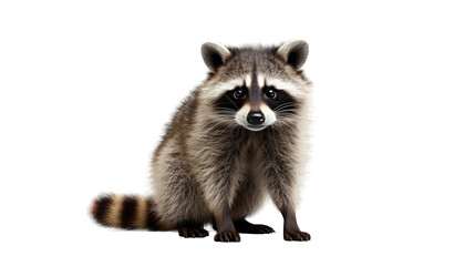 A raccoon peacefully sits on a pure white surface