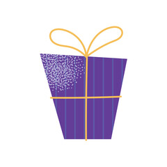 Vector set of different gift boxes in festive wrapping paper with ribbon and bows. Stack of different presents for Christmas holiday, birthday. Flat vector illustration isolated on background