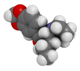 Methylenedioxypyrovalerone (MDPV) stimulant drug molecule.