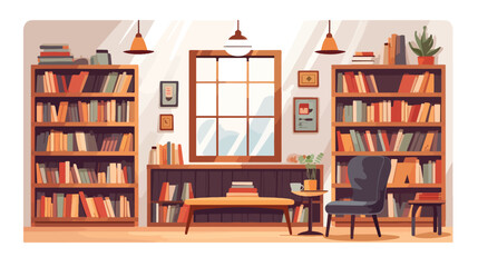 Cozy bookstore interior with shelves of books and r