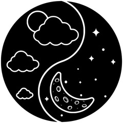 chinese illustration yin silhouette yang logo sun icon moon outline planet balance asian sign zen meditation tai culture china shape taoism chi spiritual for vector graphic background