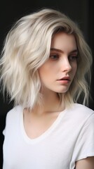 Naklejka premium Blonde Woman in White Shirt